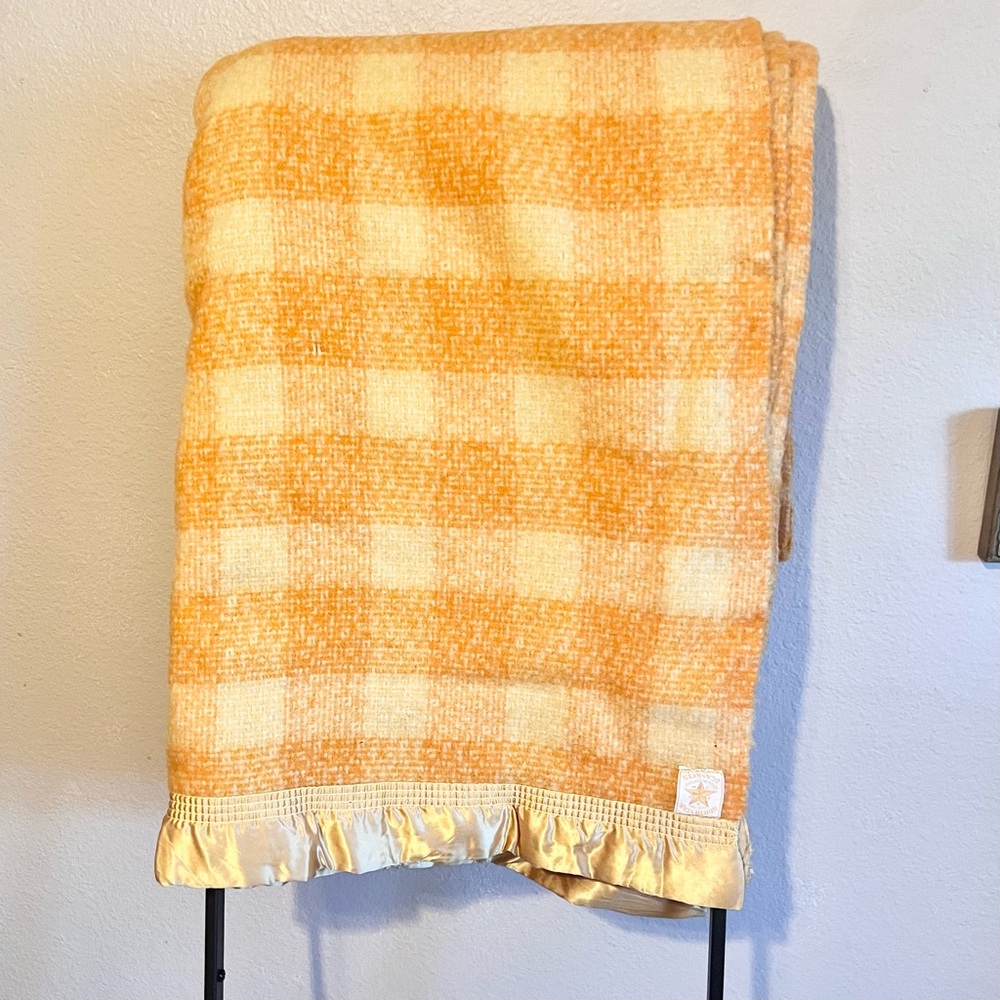 Vintage Orange Wool Checkered Blanket
